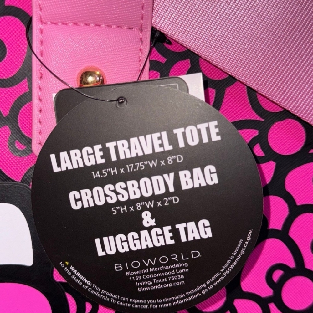 Hello Kitty Sanrio Travel Tote  Crossbody Bag Luggage  Tag 3 Piece Set NWT - Picture 8 of 10